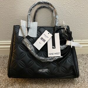 Nine West Black Quilted Satchel with Structured Design